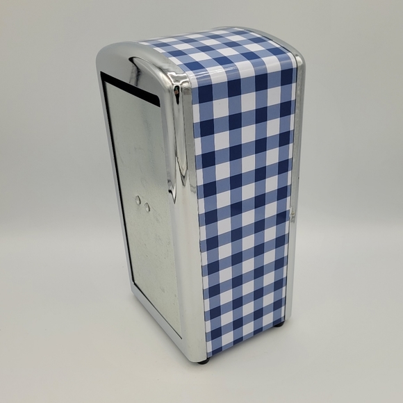 Retro-Style Blue Gingham Patterned Napkin Dispenser - Picture 3 of 7